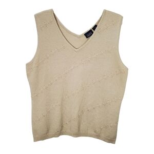 Beige Beaded Sleeveless V-Neck Sweater
